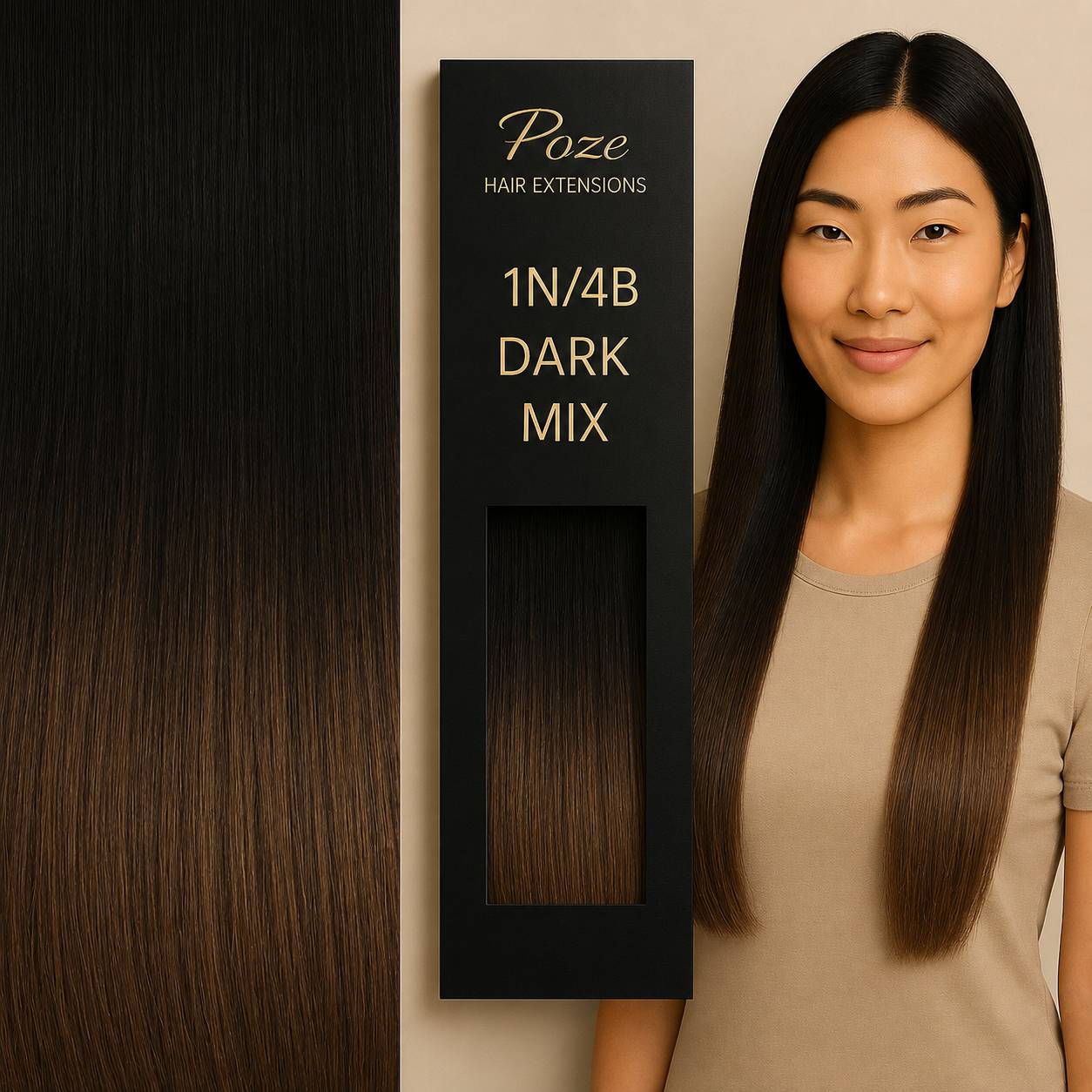 Poze Standard Tape On Extensions - 50g 1N/4B Dark Mix Balayage - 50cm
