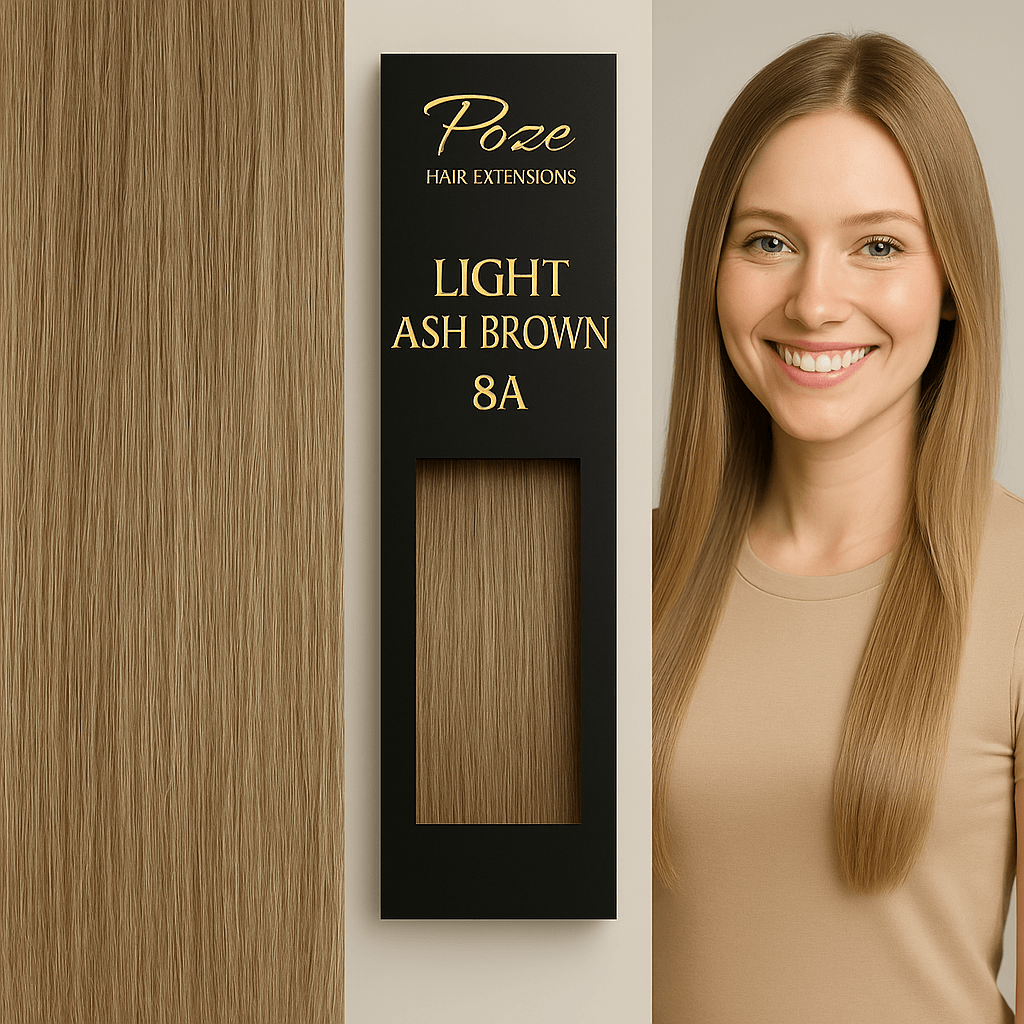 Poze Premium Keratin Extensions Light Ash Brown 8A  - 50cm - 17g